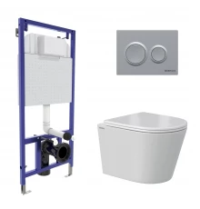 Комплект: инсталляция NOVUM кнопка O2 матовый хром, унитаз VITA Rimless 49 см, сиденье дюропласт мик