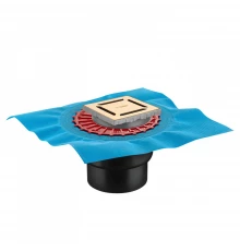 Трап водосток ZENTRUM Norma 100х100, золото глянец, выпуск D50/75/110 H74 вертикальный, BERGES