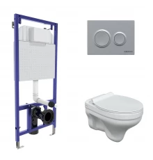 Комплект: инсталляция NOVUM кнопка O2 матовый хром, унитаз ALBIT S, сиденье дюропласт Top Slim SO, м