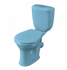 Унитаз-компакт Виктория косой выпуск, н/п., кноп. арматурой и сиденьем полипропилен, голубой SANTERI