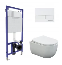 Комплект для монтажа подвесного унитаза: инсталляция NOVUM525, кнопка L1 белый, VENTAS Rimless, сиде