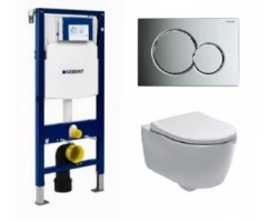 [303229] Инсталляция Geberit с безободковым унитазом Geberit iCon Rimfree 204060000, сиденье микролифт клавиша хром, комплект Sa +87899 ₽