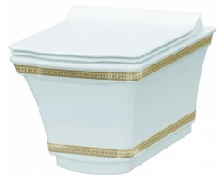 [506747] Подвесной безободковый унитаз Boheme Hermitage Gold 37 см с узором, белый, золото, 951-G +48566 ₽
