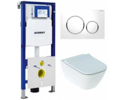 [351195] Инсталляция Geberit c унитазом Geberit Smyle Square Rimfree 500.300.21.S, сиденье микролифт клавиша глянцевый хром, ком +92888 ₽