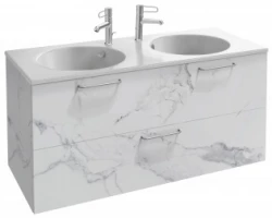 [354759] Тумба под раковину Jacob Delafon Odeon Rive Gauche 120 см, EB2545-R5-NR4, цвет белый мрамор, ручки хром +105700 ₽