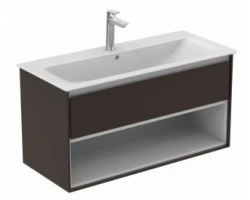 [461275] Тумба под раковину Ideal Standard Connect Air 100 см, подвесная, темно-коричневый матовый, белый матовый, E0828VY +87473 ₽