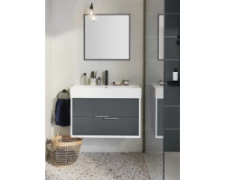 [615403] Тумба под раковину Jacob Delafon Vivienne 100 см, корпус белый блестящий, фасад серый матовый, ручки хром, EB1668-J5-J5 +38170 ₽