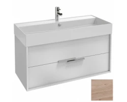 [615409] Тумба под раковину Jacob Delafon Vivienne 100 см, корпус дуб давос натуральный, фасад белый блестящий, ручки хром, EB16 +38170 ₽