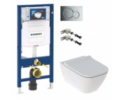 [351195] Инсталляция Geberit c унитазом Geberit Smyle Square Rimfree 500.300.21.S, сиденье микролифт клавиша глянцевый хром, ком +52124 ₽