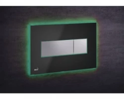 [313962] Кнопка управления AlcaPlast M1474 - AEZ112 с цветной пластиной, светящаяся кнопка черная глянцевая, свет зеленый +29641 ₽