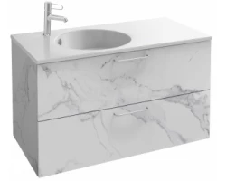 [354749] Тумба под раковину Jacob Delafon Odeon Rive Gauche 100 см, EB2524-R5-NR4, цвет белый мрамор, ручки хром +72570 ₽