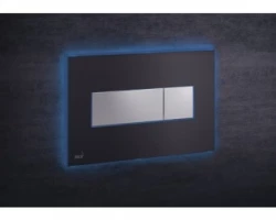 [313965] Кнопка управления AlcaPlast M1475 - AEZ111 с цветной пластиной, светящаяся кнопка черная матовая, свет голубой +29641 ₽