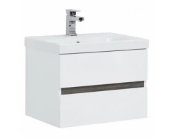 [446403] Тумба под раковину Aquanet Беркли 60 см подвесная, 2 ящика, белый глянцевый/дуб рошелье, 254289 +11031 ₽
