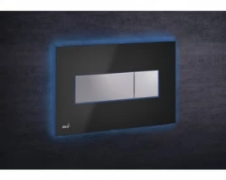 [313961] Кнопка управления AlcaPlast M1474 - AEZ111 с цветной пластиной, светящаяся кнопка черная глянцевая, свет голубой +29641 ₽