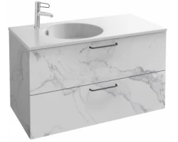 [354752] Тумба под раковину Jacob Delafon Odeon Rive Gauche 100 см, EB2524-R9-NR4, цвет белый мрамор, ручки черные +72570 ₽