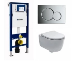 [303229] Инсталляция Geberit с безободковым унитазом Geberit iCon Rimfree 204060000, сиденье микролифт клавиша хром, комплект Sa +62220 ₽