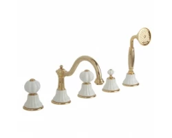 [353945] Cмеситель Migliore Olivia 19021 на борт ванны, золото, ручки белая керамика +71818 ₽