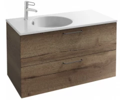 [354751] Тумба под раковину Jacob Delafon Odeon Rive Gauche 100 см, EB2524-R9-E52, цвет дуб табак, ручки черные +72570 ₽