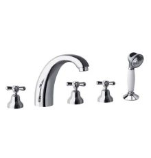 Смеситель вентельный на борт ванны с душевым комплектом и изливом GAUDI 3132CG