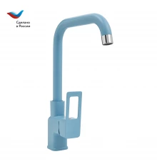 Коттедж Смеситель для мойки с высоким  изливом, одноручный, синий,  СЛАВЕН, СЛ-ОД-Д91
