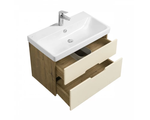 Тумба ОЛИВИЯ 80 подвесная, 2 ящ., бежевый/дуб веллингтон (под раковину АДРИАНА 80)