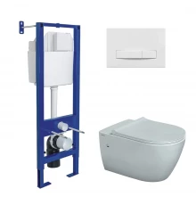 Комплект: инсталляция АТОМ Line кнопка белая, унитаз MASCON Rimless, сидение дюропласт микролифт, бы