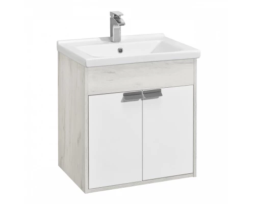 Тумба ФЛАЙ 60, белая, дуб крафт (под раковину МИРАНДА 60)