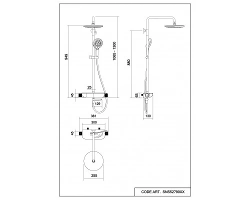 Душевая система Abelsberg Lineara SNS52791BN термостат, полка, д/ванны и душа, титан