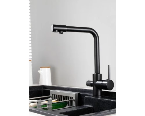 Смеситель "WaterHouse" для кухни с подключением к фильтру из латуни (черный матовый)