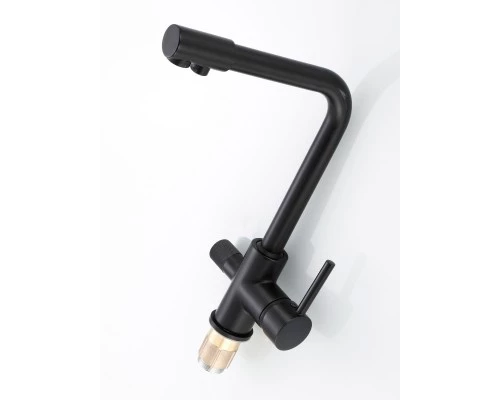Смеситель "WaterHouse" для кухни с подключением к фильтру из латуни (черный матовый)