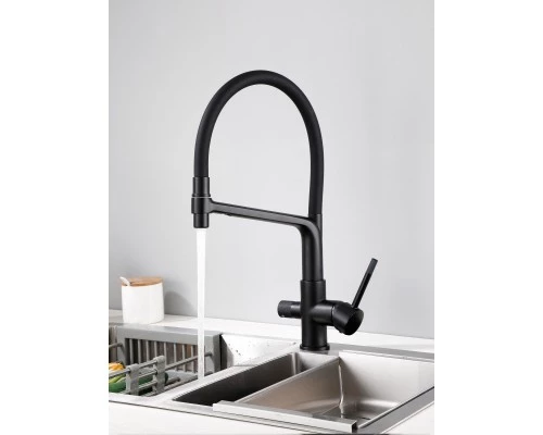 Смеситель "WaterHouse" для кухни с гибким съемным изливом и подключением к фильтру из латуни (черный)