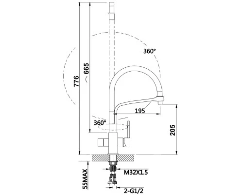 Смеситель "WaterHouse" для кухни с гибким съемным изливом и подключением к фильтру из латуни (черный)