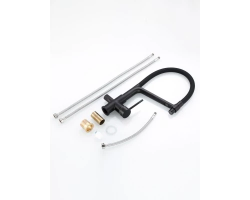 Смеситель "WaterHouse" для кухни с гибким съемным изливом и подключением к фильтру из латуни (черный)