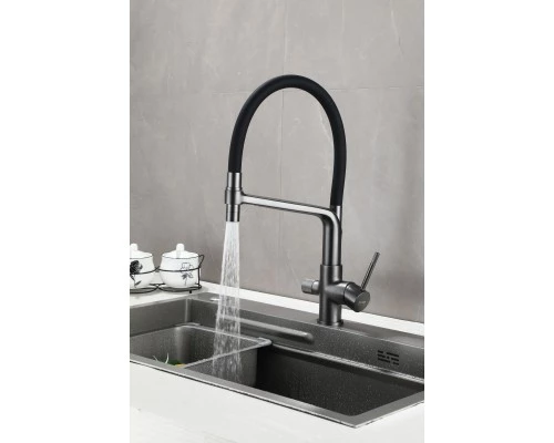 Смеситель "WaterHouse" для кухни с гибким съемным изливом и подключением к фильтру из латуни (графит)
