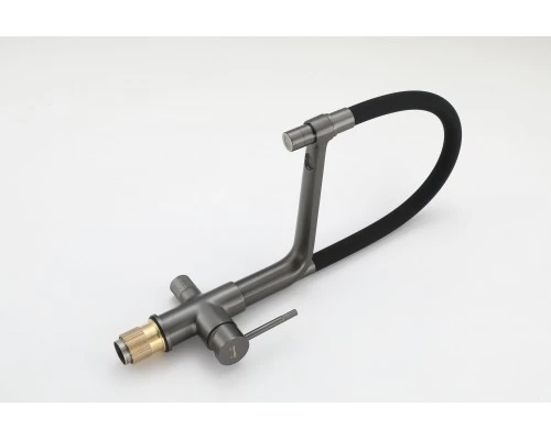 Смеситель "WaterHouse" для кухни с гибким съемным изливом и подключением к фильтру из латуни (графит)