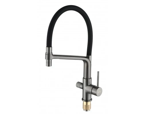 Смеситель "WaterHouse" для кухни с гибким съемным изливом и подключением к фильтру из латуни (графит)