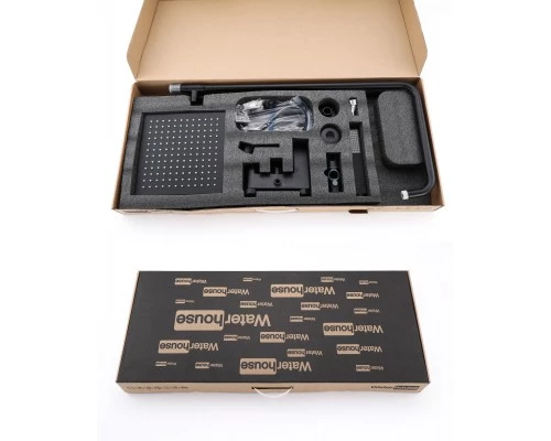 Душевая система с тропическим душем (гарнитур) и стойкой из латуни WaterHouse (черный матовый)