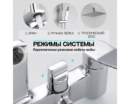 Душевая система с тропическим душем (гарнитур) и стойкой из латуни WaterHouse (хром)