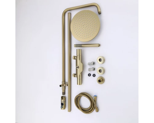 Душевая система с тропическим душем (гарнитур) и термостатом из латуни BesserKraft (матовое золото)