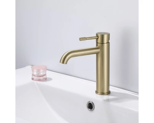 Смеситель для раковины в ванную из латуни низкий WaterHouse (матовое золото)