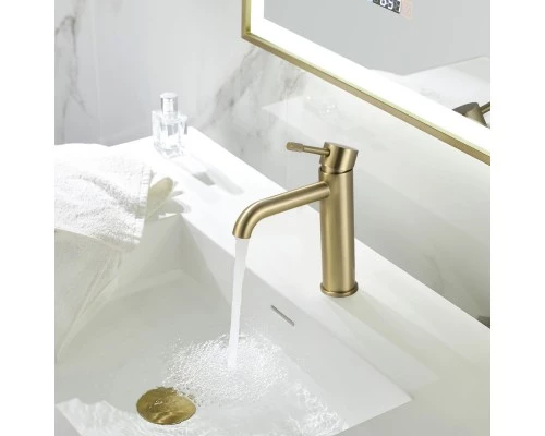 Смеситель для раковины в ванную из латуни низкий WaterHouse (матовое золото)