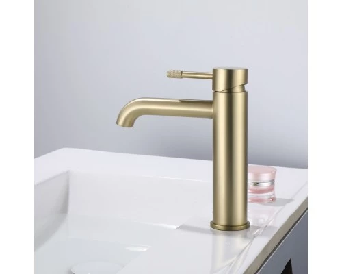 Смеситель для раковины в ванную из латуни низкий WaterHouse (матовое золото)