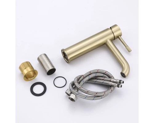 Смеситель для раковины в ванную из латуни низкий WaterHouse (матовое золото)