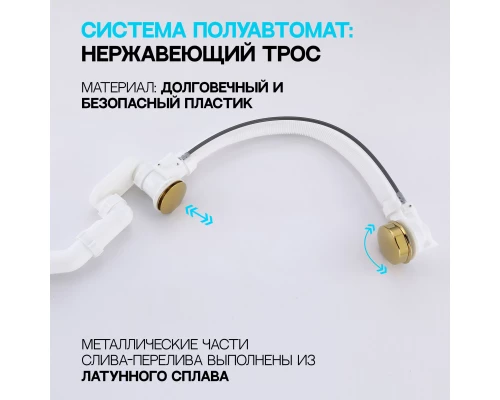 Слив-перелив полуавтоматический для ванны и душа BesserKraft (латунь, золото)