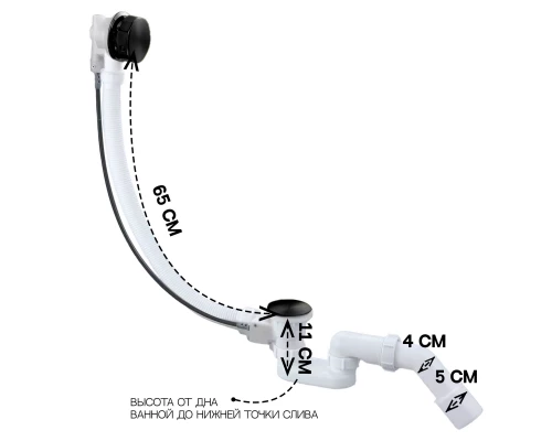 Слив-перелив полуавтоматический для ванны и душа BesserKraft (латунь, черный матовый)