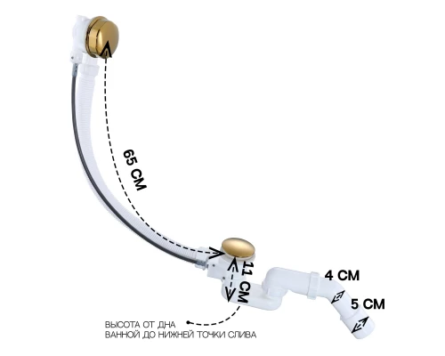 Слив-перелив полуавтоматический для ванны и душа BesserKraft (латунь, золото)