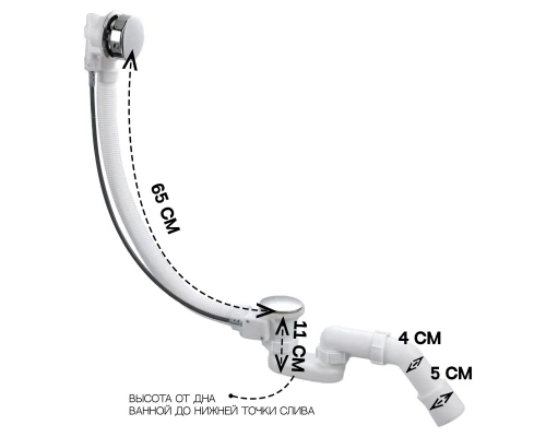 Слив-перелив полуавтоматический для ванны и душа BesserKraft (латунь, хром)