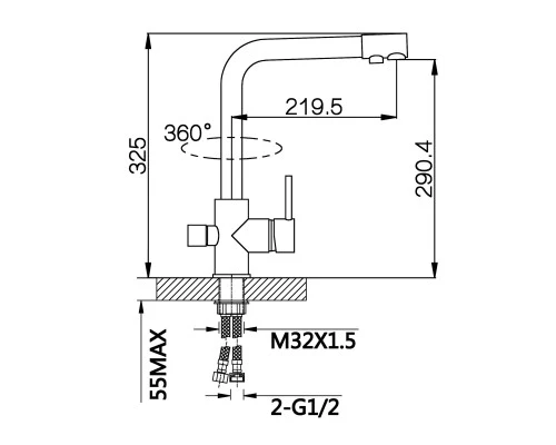 Смеситель "WaterHouse" для кухни с подключением к фильтру из латуни (хром)
