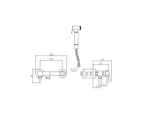 Смеситель с гигиеническим душем внешнего монтажа WaterHouse (черный матовый)