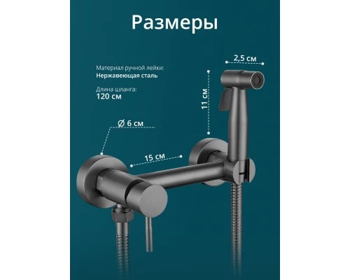 Смеситель с гигиеническим душем внешнего монтажа WaterHouse (графит)